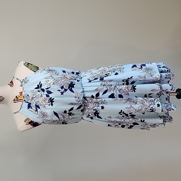 BLUE RAIN blue floral halter midi dress.  Size Large. - Picture 1 of 8